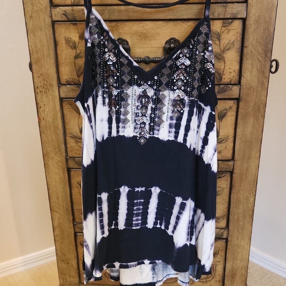 Express Navy and White Camisole with Sequin Detail